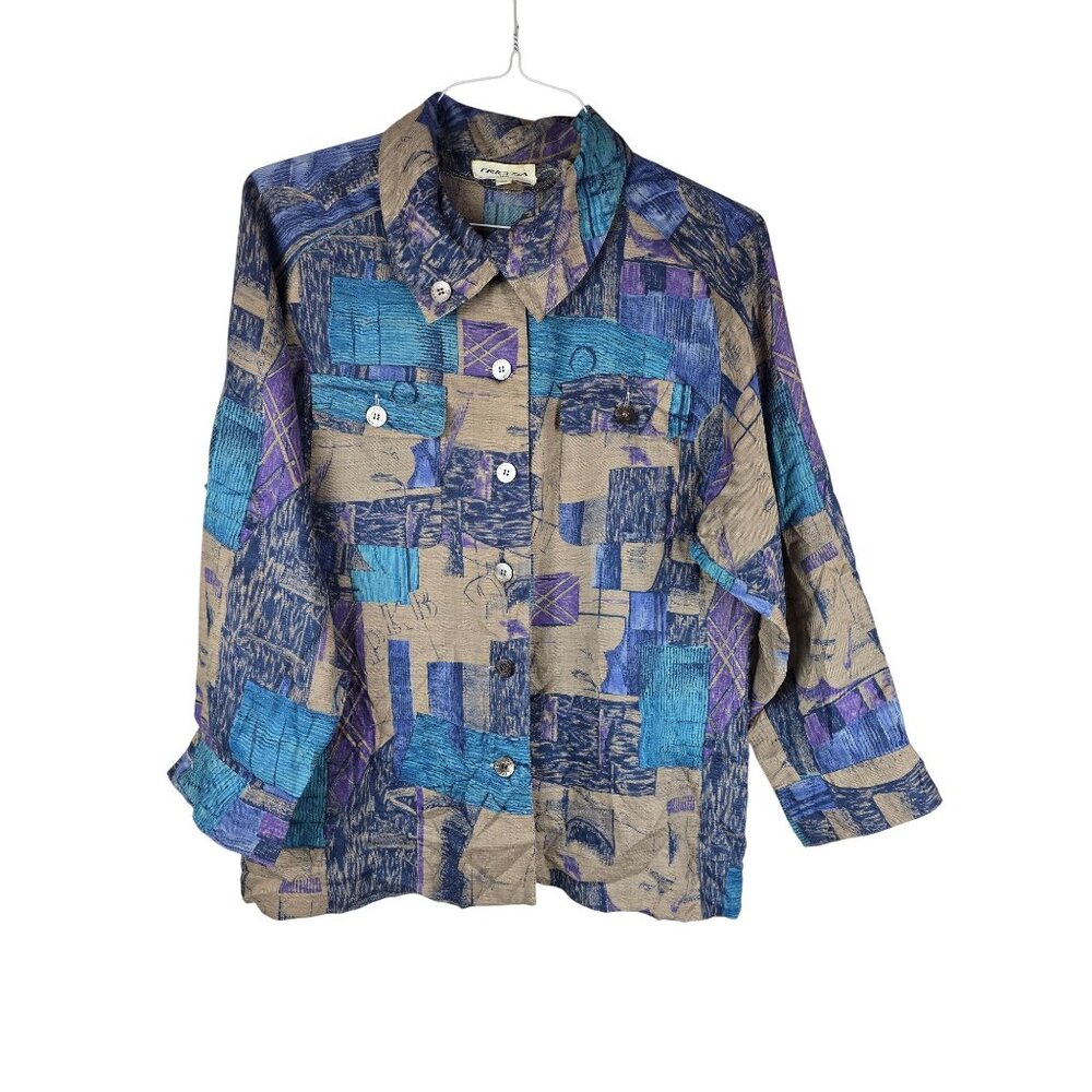 Vintage 90s Tricosa Paris Abstract Button-Up Shirt Size‎ M Multicolor
